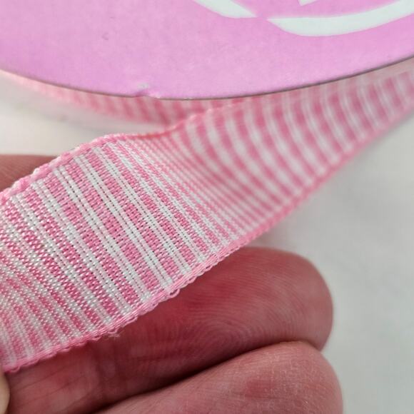 NIP pink and white gingham ribbon 5/8" x 25 yards - Picture 1 of 4